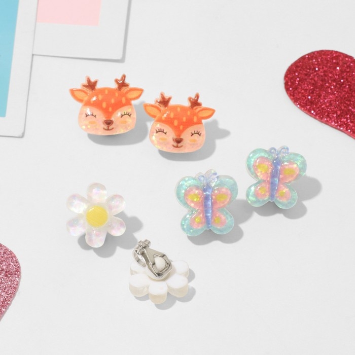 Набор клипс детских (3 пары) «Выбражулька» лесная сказка, цветной Набор клипс детских (3 пары) «Выбражулька» лесная сказка, цветной