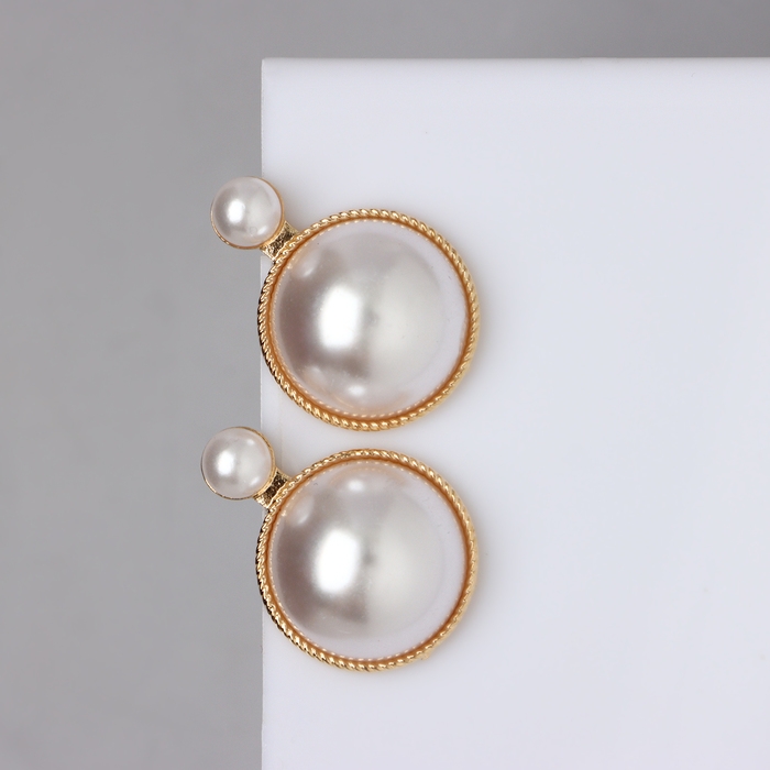 Серьги с жемчугом «Великолепие» два круга, цвет белый в золоте Серьги с жемчугом «Великолепие» два круга, цвет белый в золоте