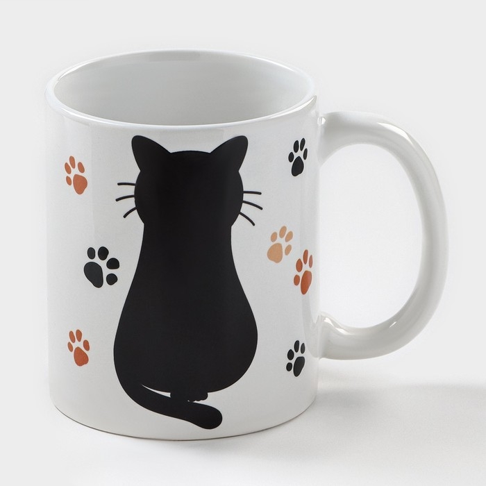 Кружка - хамелеон керамическая Доляна &laquo;Котик&raquo;, 350 мл, цвет белый