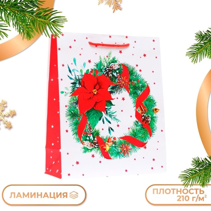 Новый год. Пакет подарочный Новый год. Пакет подарочный "Венок", 26 х 32 х 12 см.
