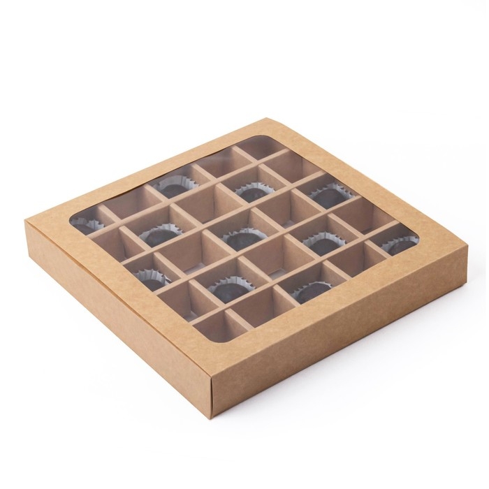 Коробка для 25 конфет, крафт, 22 х 22 х 3,5 см. Кондитерская упаковка Коробка для 25 конфет, крафт, 22 х 22 х 3,5 см. Кондитерская упаковка