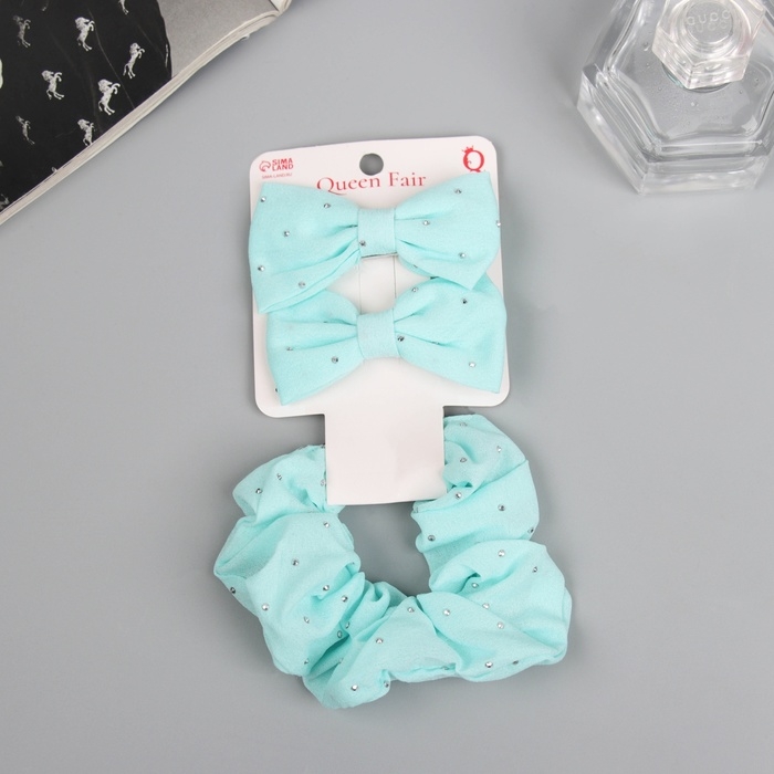 Набор для волос Набор для волос "Фелиция" (резинка 7 см, 2 зажима 6,5 см) блеск, мятный