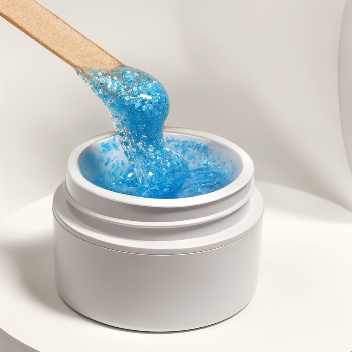 Гель для наращивания, с блёстками, 3-х фазный, 15 гр, LED/UV, прозрачный, голубой