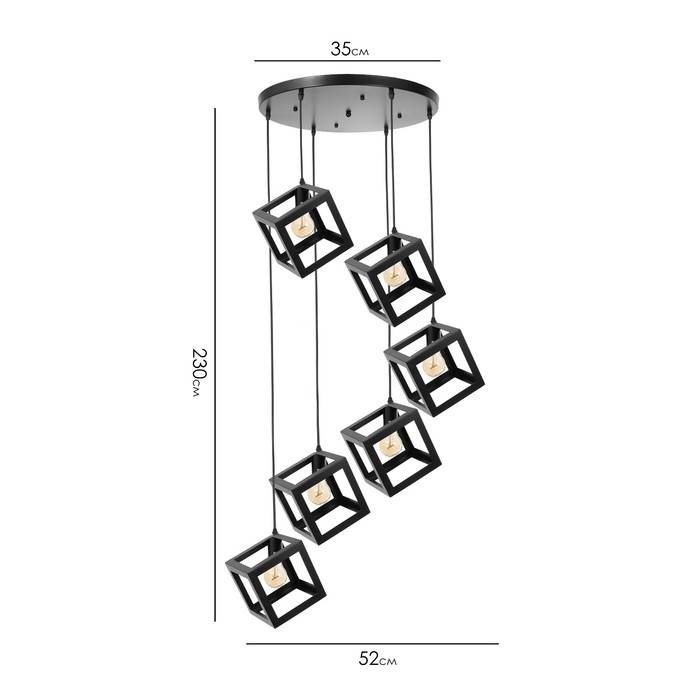 Светильник-каскад Светильник-каскад "Квадрат" 6хЕ27 40Вт черный 52х52х230 см