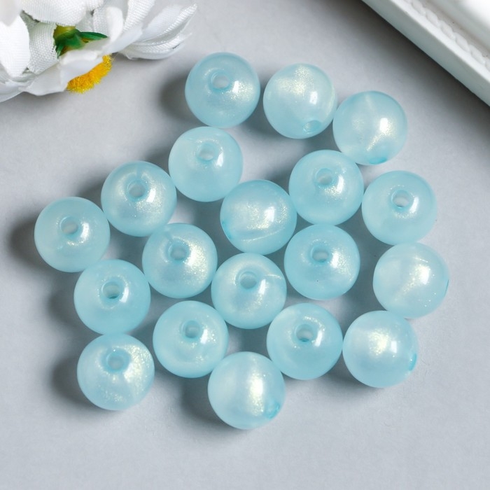 Бусины пластик Бусины пластик "Шарики голубые с блёстками" светятся в темноте набор 20 гр d=1,2 см
