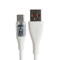 Кабель, 3 А, Type-C - USB, прозрачный, TPE оплётка, 1 м, белый