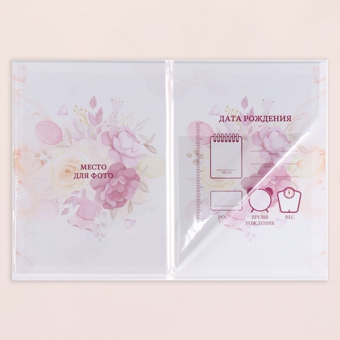 Папка под свидетельство о рождении  Папка под свидетельство о рождении "Девочка" рамка, шарики, А5