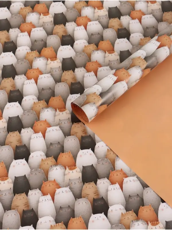 Бумага упаковочная глянцевая двухсторонняя &laquo;Коты&raquo;, 70 &times; 100 см