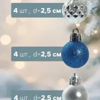 Ёлочные игрушки &laquo;Альянс&raquo;, шары новогодние, d=2.5 см, набор 12 шт., серебристый/синий
