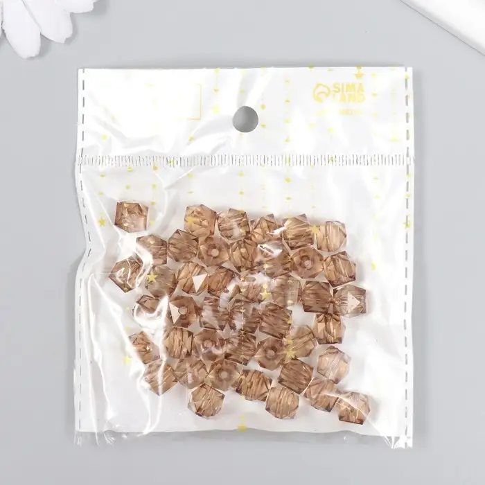 Бусины пластик "Кристалл многогранник. Бледно-коричневый" прозрачный набор 20 гр 1х1х1 см