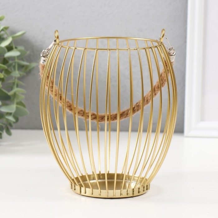 Подсвечник металл, текстиль на 1 свечу  Подсвечник металл, текстиль на 1 свечу "Корзина" d=10 см бронза 15х15х17 см