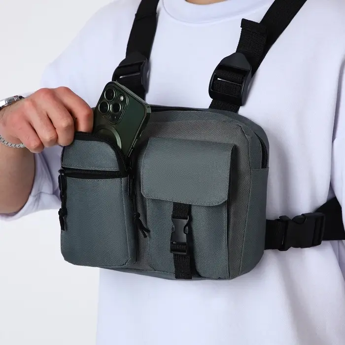 Сумка нагрудная на молнии, 2 наружных кармана, 21×3.5×16 см, серая Сумка нагрудная на молнии, 2 наружных кармана, 21×3.5×16 см, серая