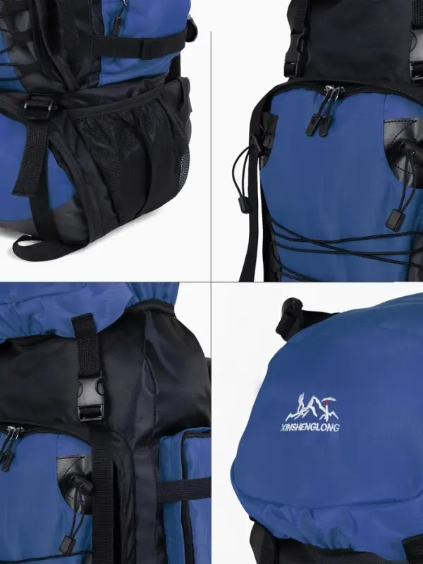 Рюкзак туристический, 90 литров, 6 наружных карманов, шнуровка, синий