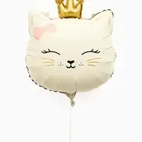 Воздушный шар фольгированный 32" "Кошечка с короной" цвет кремовый