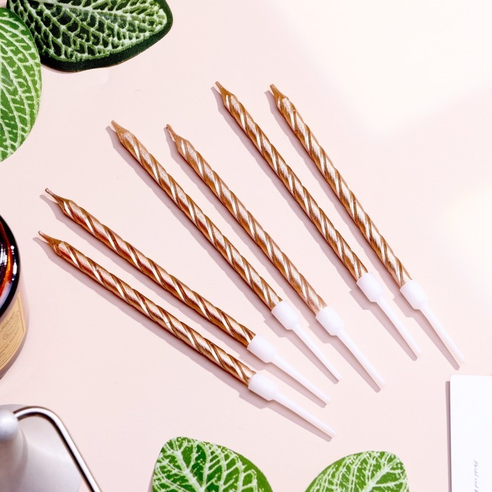 Свечи в торт витые с подставкой, 6 шт, 11 см, шампань Свечи в торт витые с подставкой, 6 шт, 11 см, шампань