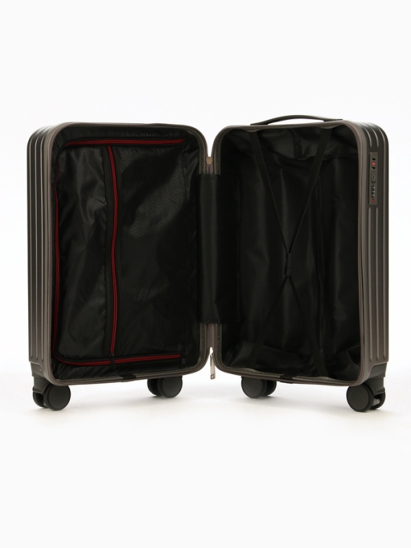 Чемодан 20 Чемодан 20", PС, 34*22*56, отд на молнии, код замок, 4 колеса, т. серый