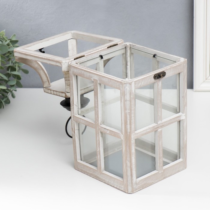 Подсвечник дерево "Фонарь - веранда" белый состаренный набор 2 шт 35х15х15, 53х20х20 см