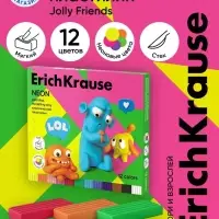 Пластилин 12 цветов, 216 г, ErichKrause "Jolly Friends Neon", со стеком, в картонной упаковке