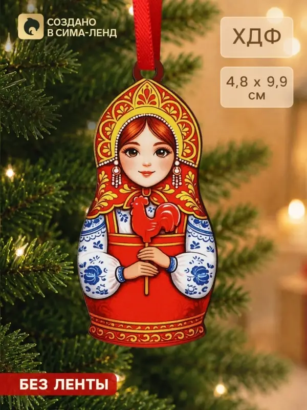 Елочная игрушка деревянная &laquo;Матрешка&raquo;, 48&times;99 мм