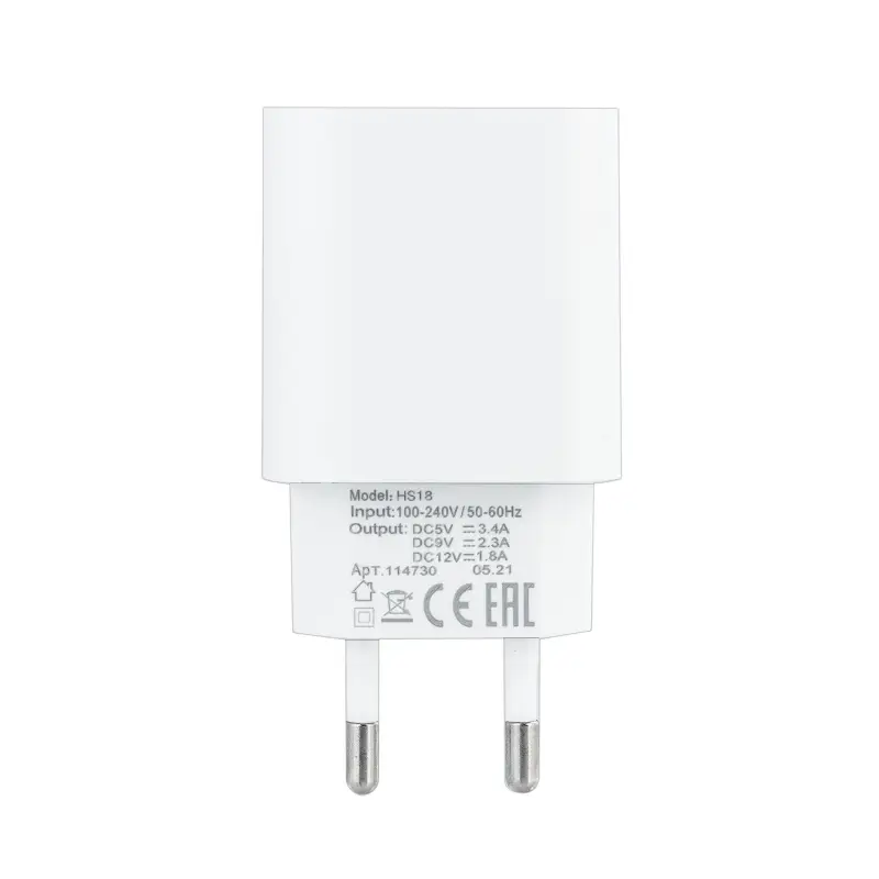 Переходник сетевого зарядного устройства HS18 на USB + Type-C  PD20W + QC3.0 ISA белый