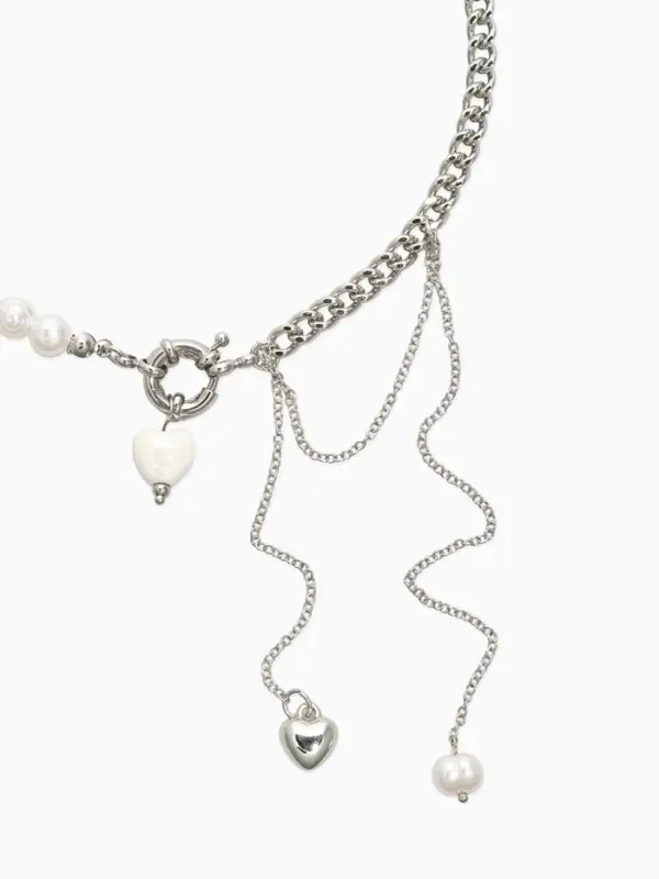 Колье с подвеской на цепочке &laquo;Сердце с жемчугом&raquo;, керамика, L=35 + удлинитель 5 см, белое в серебре