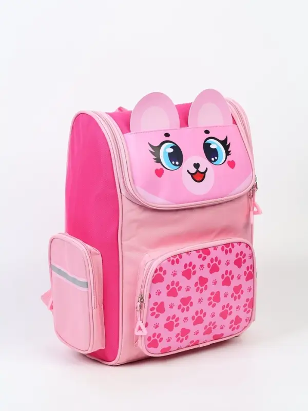 Ранец с эргономичной спинкой квадратный с доп. элементами "Мишка"