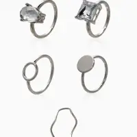 Набор колец 5 шт "Новый стиль" кристалл, размер МИКС, цвет белый в серебре