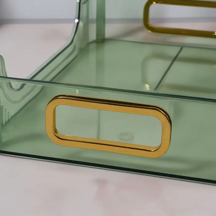 Органайзер для хранения, с ручками, 2 секции, 31&times;20&times;29 см, цвет зелёный, золотистый