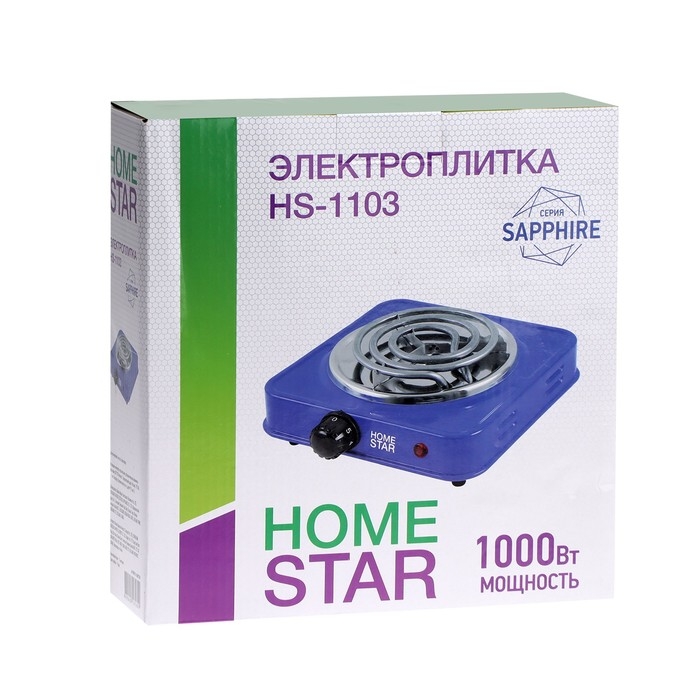 Плитка электрическая HOMESTAR HS-1103, 1000 Вт, 1 конфорка, цвет  Плитка электрическая HOMESTAR HS-1103, 1000 Вт, 1 конфорка, цвет "сапфир"