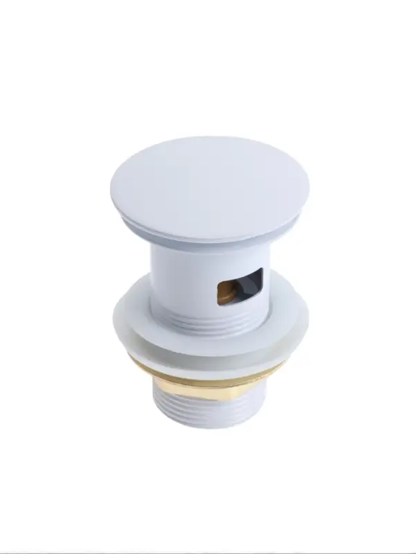 Донный клапан ZEIN engr, большая кнопка, с переливом, нержавеющая сталь, белый