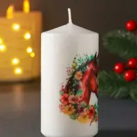 Свеча столб 50х100мм с декором, конь, белая Свеча столб 50х100мм с декором, конь, белая