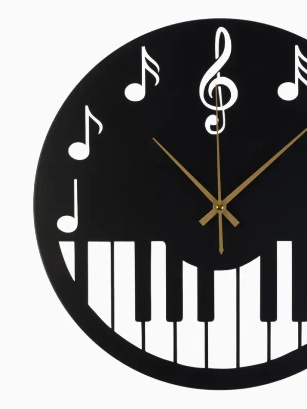 Часы настенные интерьерные &laquo;Пианино&raquo;, бесшумные, плавный ход, d=40 см, металл, чёрные