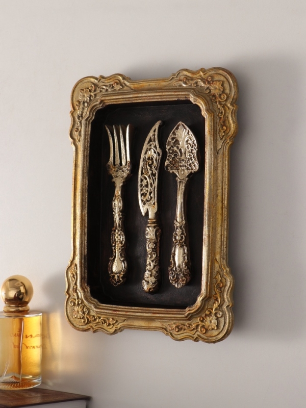Панно интерьерное полистоун "Винтаж. Столовые приборы" 23х17х3 см