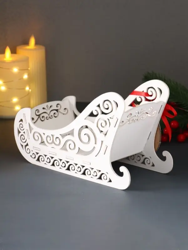 Шкатулка "Сани" с магнитом, 23х10х14 см, белый