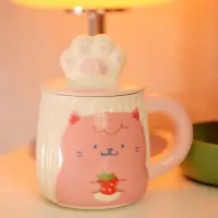 Кружка с крышкой Доляна &laquo;Лапочка&raquo;, 450 мл, керамика, розовая