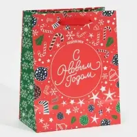 Пакет подарочный новогодний ламинированный «Снежинки», MS 18 х 23 х 10 см