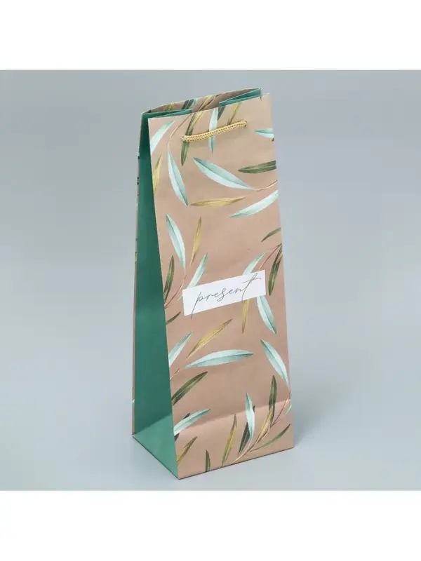 Пакет подарочный под бутылку, упаковка, Present, 36 х 13 х 10 см