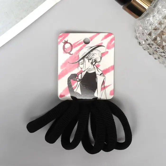 Резинка для волос "Амелия" (набор 6 шт) грёзы, 4 см, чёрный