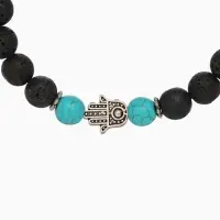Браслет "Хамса" камень пирит, лава, длина 18 см, цв. чёрный, бирюзовый Браслет "Хамса" камень пирит, лава, длина 18 см, цв. чёрный, бирюзовый