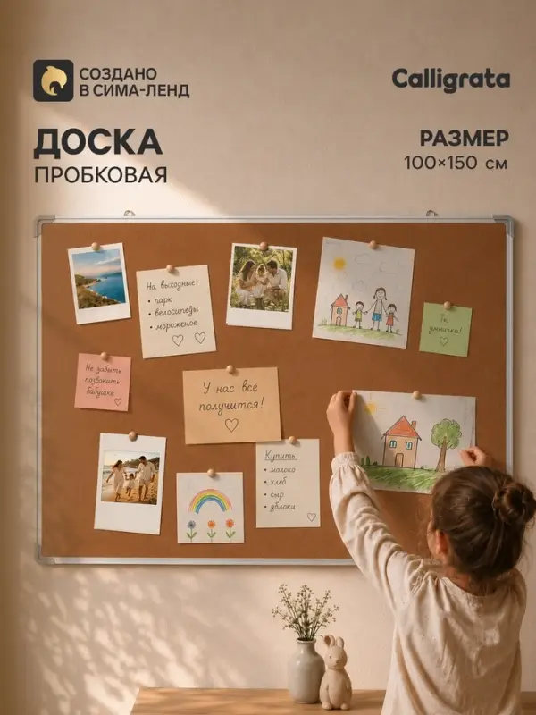 Доска пробковая, 100&times;150 см, в алюминиевой рамке, CALLIGRATA