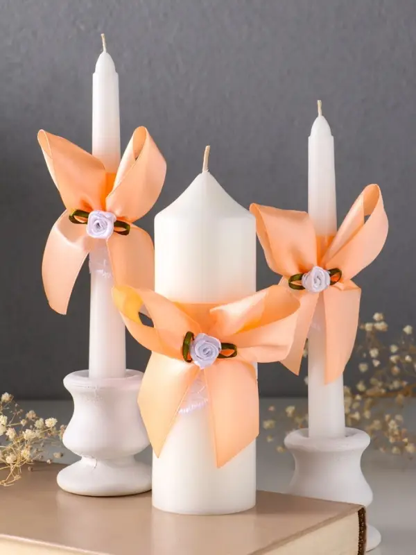 Свечи свадебные  Свечи свадебные "Пышный" набор 3 шт (16 см + 2 шт по 18 см), абрикосовый