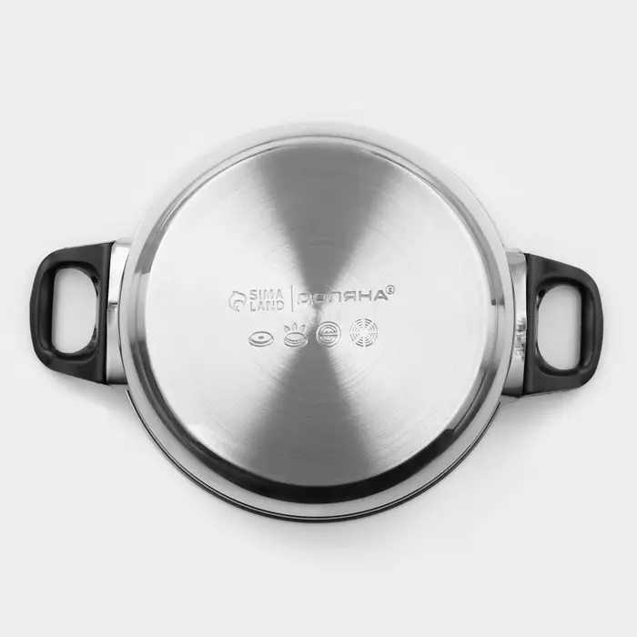 Кастрюля Доляна &laquo;Чёрная ночь&raquo;, 2.2 л, d=18 см, с крышкой, капсульное дно, нержавеющая сталь, хромированная