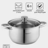 Кастрюля Катунь &laquo;Диана&raquo;, 6 л, d=24 см, с крышкой, капсульное дно, индукция, нержавеющая сталь, AISI - 201, хромированная