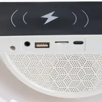 Колонка портативная - ночник, Bluetooth, беспроводная зарядка, часы, RGB-подсветка, 15 Вт, 3 А, белая