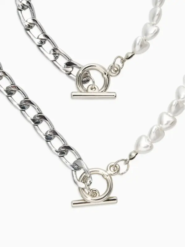 Набор 2 пред-а: колье,браслет "Жемчуг сердце с цепочкой" 18/42, цвет белый в серебре