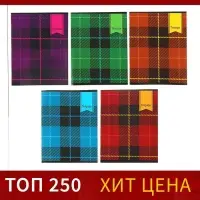 Тетрадь 48 листов в клетку Calligrata «Шотландка», обложка мелованный картон, блок №2, белизна 75% (серые листы), МИКС