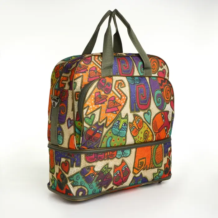 Сумка дорожная на молнии, с увеличением, наружный карман, держатель для чемодана, длинный ремень, цвет бежевый/разноцветный