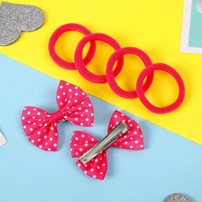 Набор для волос «Лада», 4 резинки, 2 зажима, горошек, розовый