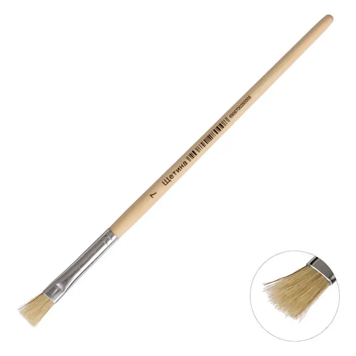 Кисть для рисования, щетина, № 7, плоская, деревянная ручка, международный размер