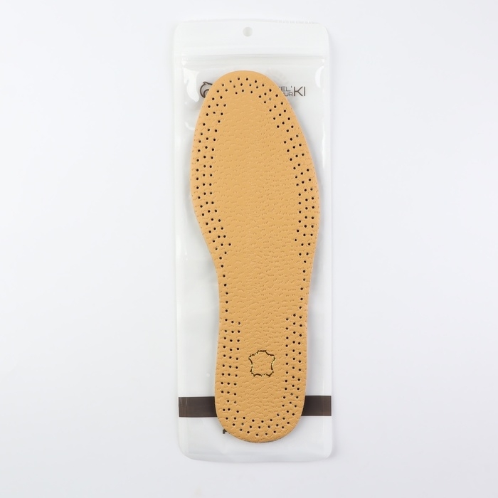 Стельки для обуви, универсальные, кожаные, дышащие, р-р RU до 45 (р-р Пр-ля до 46), 28,5 см, пара, цвет коричневый Стельки для обуви, универсальные, кожаные, дышащие, р-р RU до 45 (р-р Пр-ля до 46), 28,5 см, пара, цвет коричневый